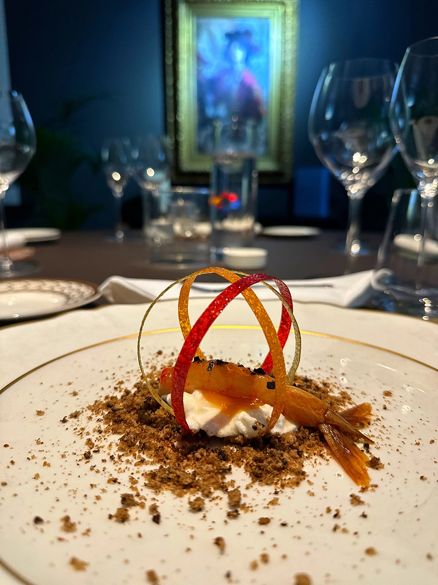 Gambero Rosso di Mazara marinato al Campari con granita al frutto della passione